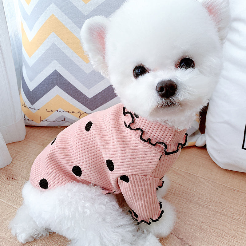 Pikpet dog turtleneck shirt soft cotton polka dot clothes yellow pink green