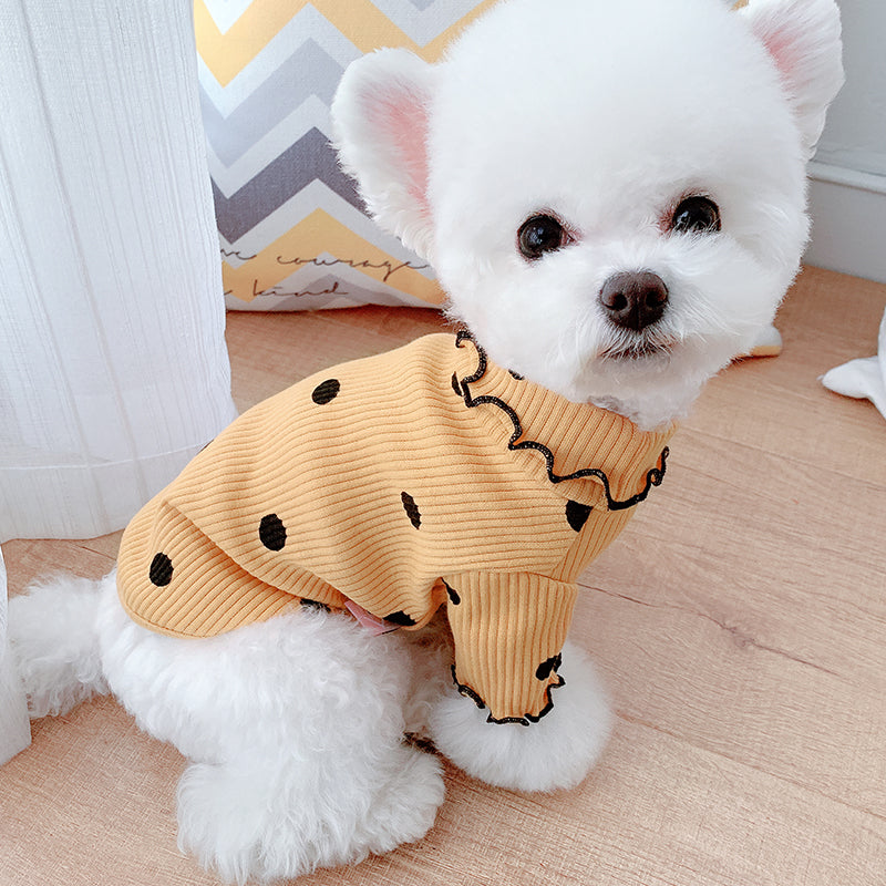 Pikpet dog turtleneck shirt soft cotton polka dot clothes yellow pink green