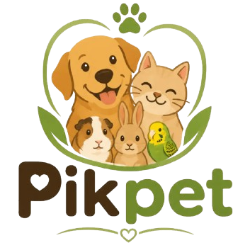 Logo of Pikpet with a dog, cat, guinea pig, rabbit, and parrot inside a heart shape on a white background.