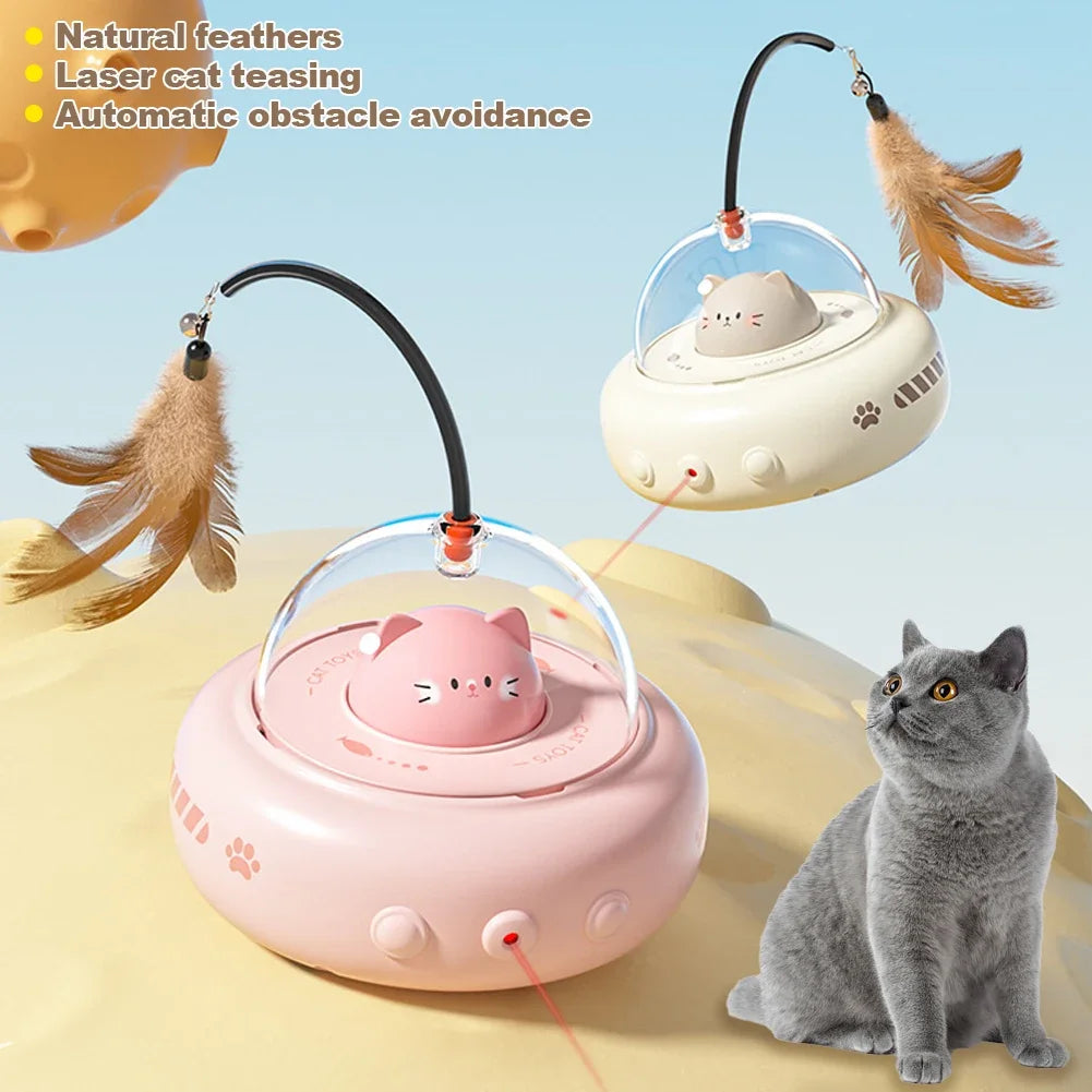 Pikpet UFO interactive cat toy electric teaser with bell and feather