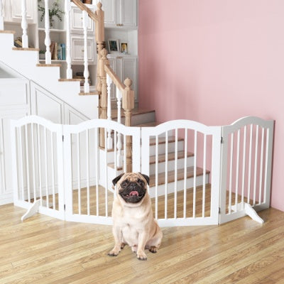 Pikpet freestanding wooden dog gate 4-panel foldable safety fence white